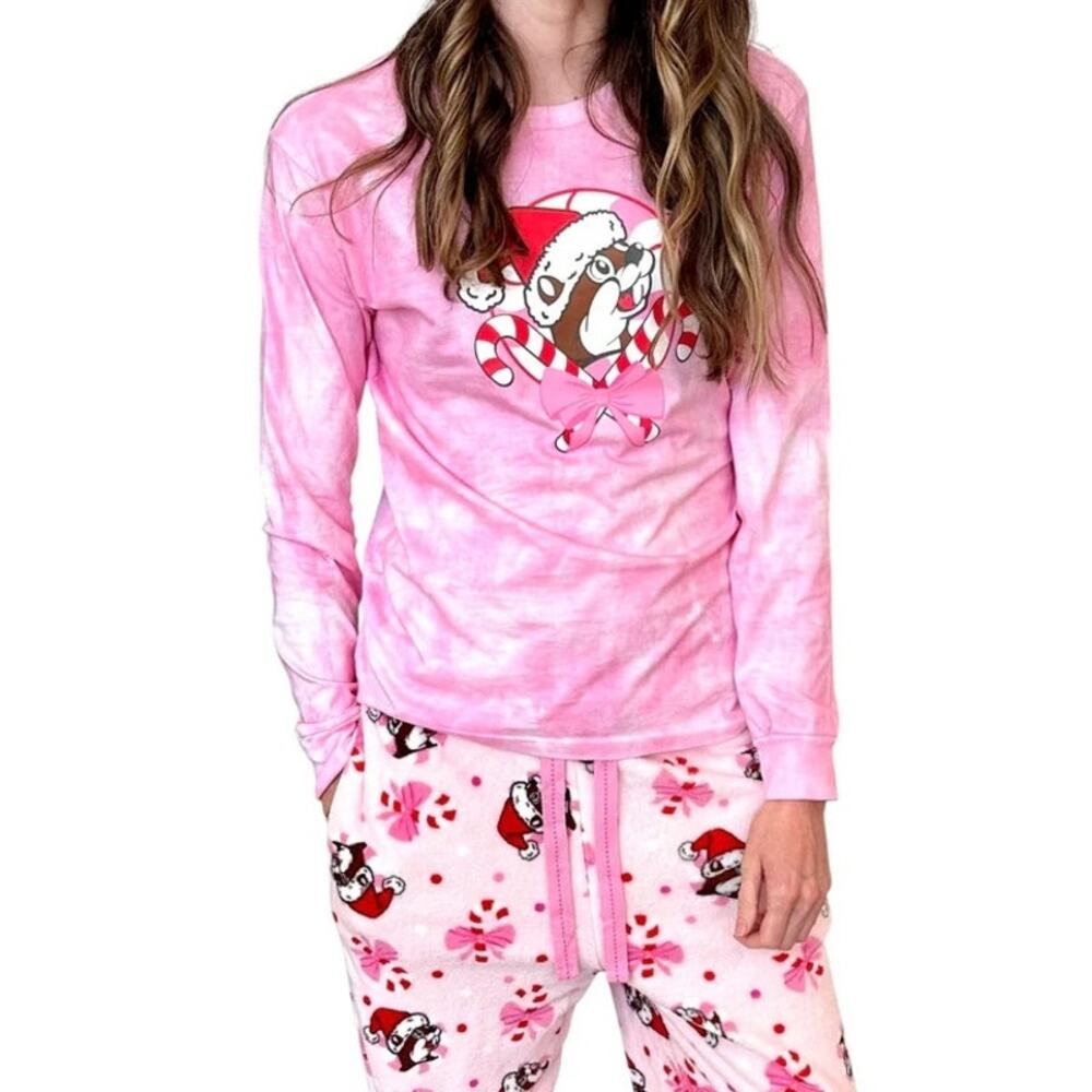 NWT Buc-ee’s Pink Candy Cane Holiday Lounge Set Long Sleeve & Pants 2XL